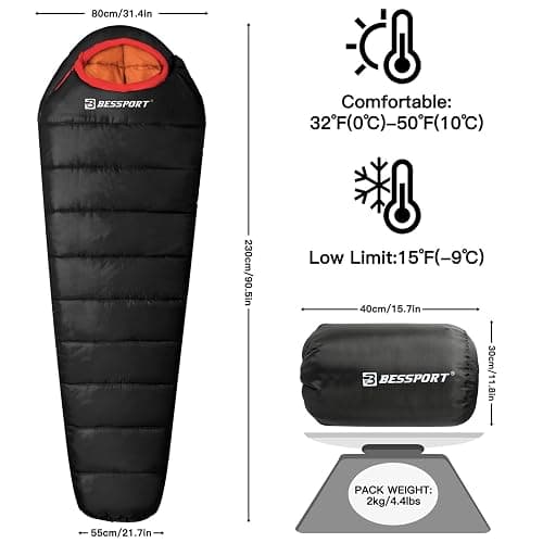 Bessport Mummy Sleeping Bag | 15-45 ℉ Extreme 3-4 Season Sleeping Bag for Adults Cold Weather– Warm and Washable, for Hiking Traveling & Outdoor Activities thumbnail 2