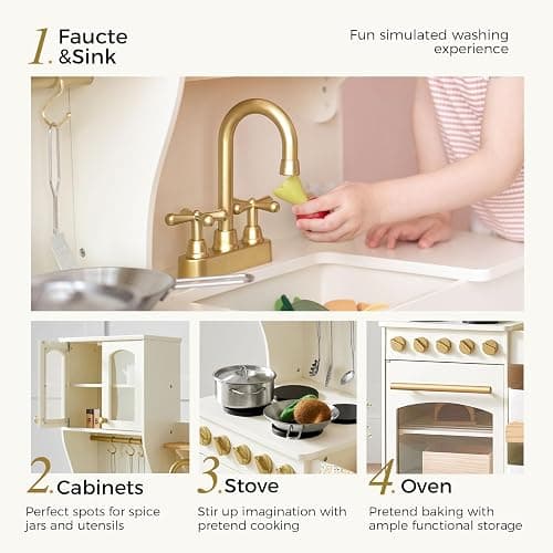 Tiny Land Play Kitchen for Kids with Enhanced Storage – Modern Toddler Kitchen Playset with Stove, Sink & Accessories, Organized Wooden Toy Kitchen, Ideal for Toddlers thumbnail 4