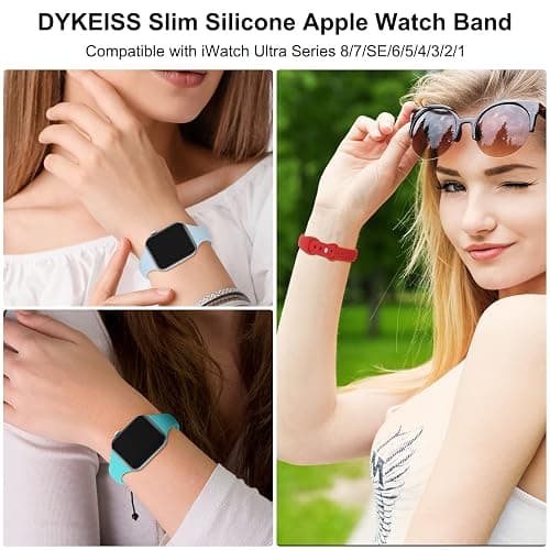 Sport Slim Silicone Bands Compatible for Apple Watch Band 38mm 42mm 40mm 44mm 41mm 45mm 46mm 49mm, Thin Narrow Replacement Strap Wristband for iWatch Series 11/10/9/8/7/SE/6/5/4/3/2/1/Ultra Women Men thumbnail 5