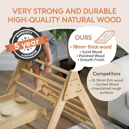 Avenlur Hazel 5-in-1 Indoor Climbing Gym - Waldorf and Montessori Climbing Set with Triangle Ladder, Climbing Ramp, Arch Climber, Rocker, and Slide - Montessori Toys for Children 18mo to 7yr (Natural) thumbnail 8