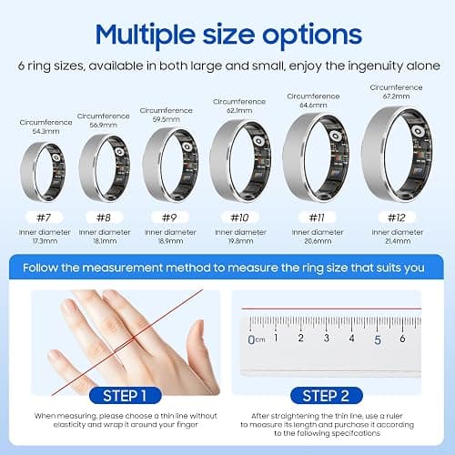 prxxhri Smart Health Ring, Featuring Stress and Sleep Monitoring Functions, Compatible with iOS and Android, Waterproof Fitness Tracker for Women & Men, No Subscription Fee. (Silver, 9) thumbnail 2