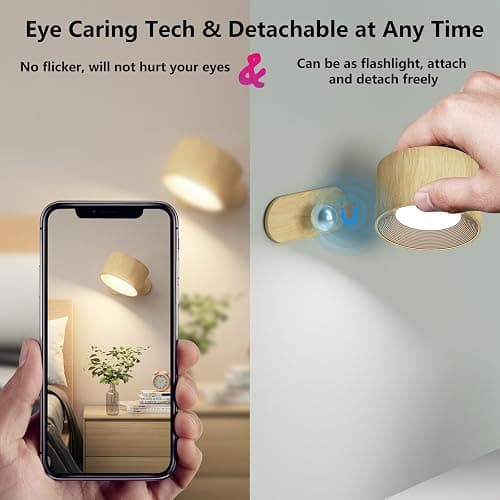 AKSDA Battery Operated Wall Light, LED Wall Sconce with 3 Color Modes 3 Brightness Levels 360°Rotation Lighting Touch Control, Wall Mounted Lamp Cordless Wall Lamp for Bedroom Reading Bedside-1Pack thumbnail 4