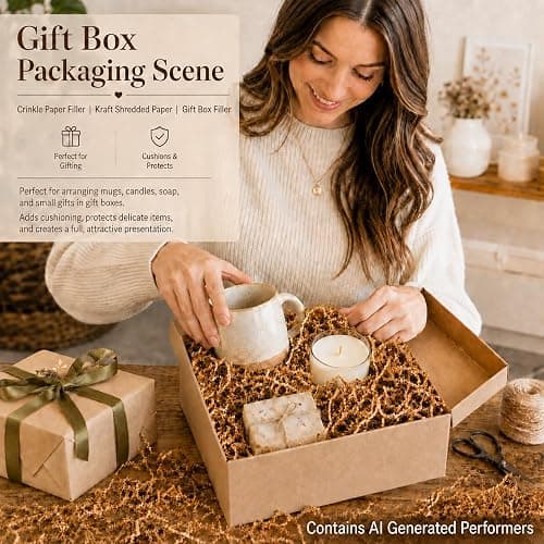 Sukh Brown Crinkle Paper Filler - Shredded Paper, Gift Basket & Box Wrap | Confetti Stuffing for Christmas, Halloween, Thanksgiving, Valentine's Day, Easter, Mother's Day, Wedding, Birthday,5oz thumbnail 5