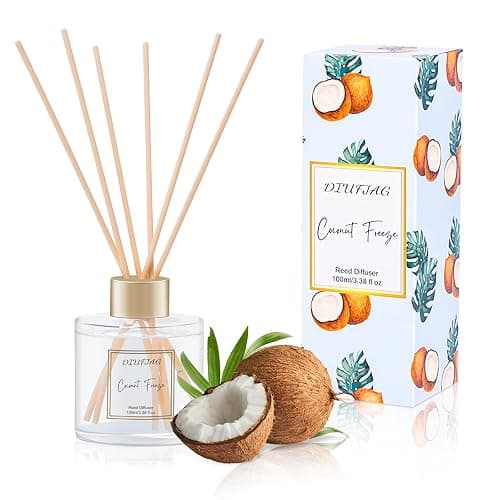 100ml Scent Diffuser with 6 Fiber Sticks, 3.5 oz Reed Diffuser Set Aromatherapy Fragrance Diffusers Air Fresheners for Home Bedroom Bathroom (Coconut) - Image 1