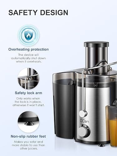 Qcen Juicer Machine, 800W Centrifugal Juicer Extractor with Wide Mouth 3” Feed Chute for Fruit Vegetable, Easy to Clean, Stainless Steel, BPA-free (Black) thumbnail 7
