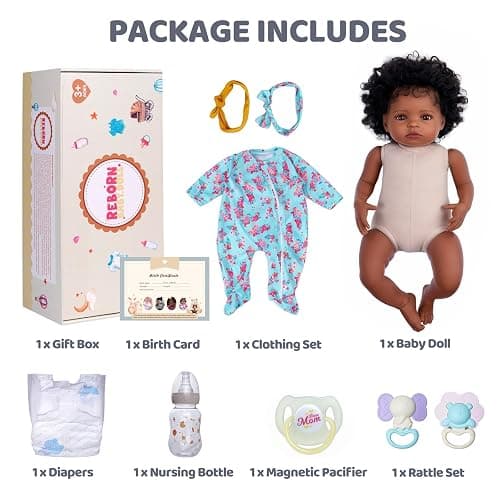 BABESIDE Lifelike Reborn Black Girl- 18-Inch Realistic Newborn Real Life Baby Dolls with Clothes and Toy Gift for Kids Age 3+ thumbnail 7
