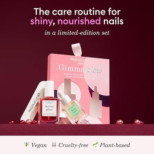Manucurist Active Glow Raspberry Gift Set with Green Oil | Care nail polish and cuticle oil gift box with mini nail file. Vegan nail care gift for women thumbnail 2