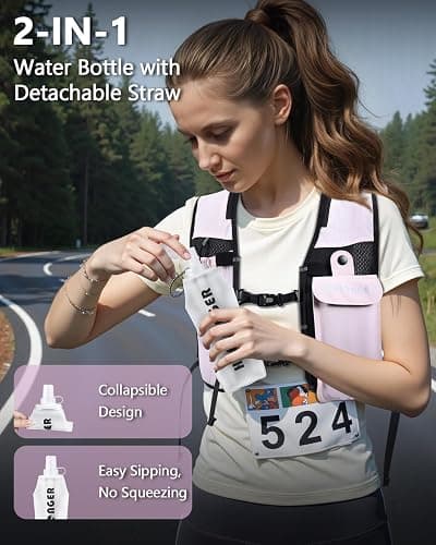 Running Hydration Vest for Women Men,Lightweight Breathable Hydration Pack with 500ml Soft Flask, Adjustable Chest Straps Reflective Backpack for Trail Running Marathon Race Jogging Cycling thumbnail 3