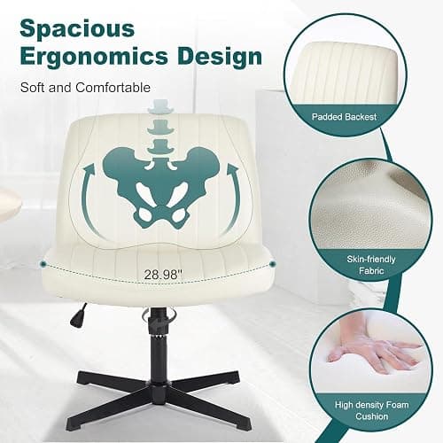 OLIXIS Criss Cross Legged Chairs Armless No Wheels Wide Seat Height Adjustable Swivel Padded PU Leather Home Office Desk Seating for Bedroom, Student, Study Room thumbnail 7