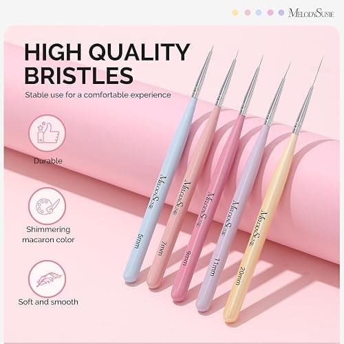 MelodySusie Nail Art Liner Brushes 5Pcs Professional Gel Polish Painting Art Design Pen Set for Thin Long Lines, Tiny Details, Fine Drawing, Delicate Coloring Sizes 5/7/9/11/20mm thumbnail 2
