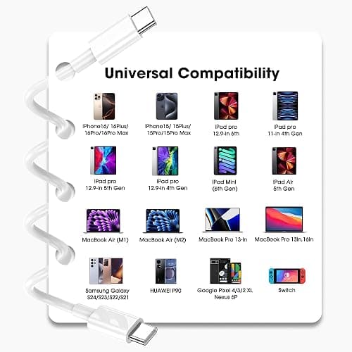 USB C to USB C Cable for Apple, 3-Pack 6FT, 60W USBC/Type-C Fast Charger Cord Compatible with iPhone 17/16 Pro Max, iPhone 17 Air, iPad Pro/Air thumbnail 7