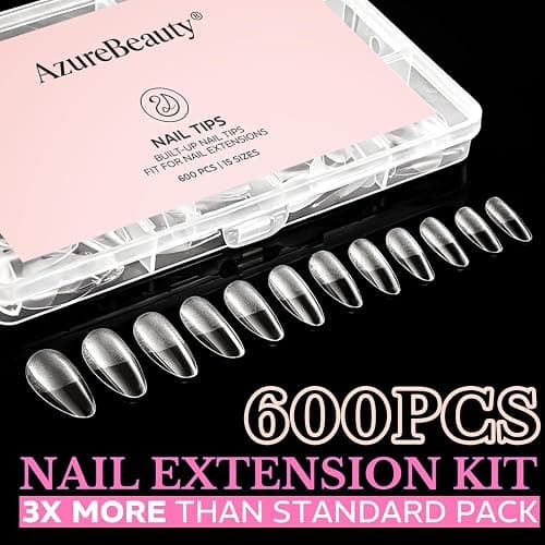 Medium Almond Nail Tips, 600pcs Soft Gel Nail Tips Pre Etched 15 Sizes | Half Matte Full Cover Acrylic Fake Nails, Clear Press On Nail Extensions for DIY Manicure at Home Nail Art thumbnail 4