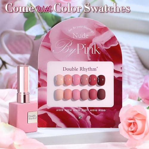 Double Rhythm 6 Pcs 15 ML Gel Polish Set Same Color Same Bottle Soak Off Gel Polish Kit Nail Art Manicure Salon DIY at Home for Women (Burgundy Red Nude Pink Purple Beige-T6-3) thumbnail 2