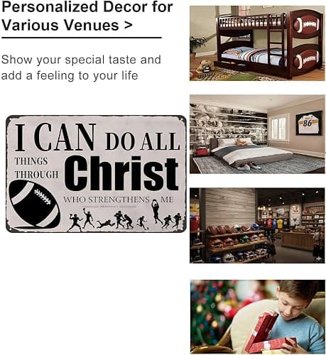 Funnysign Football Gifts I Can Do All Things Through Christ Philippians 4:13 Inspirational Bible Verse Tin Sign for Boys Room Man Cave Bedroom Living Room Decor 8 x 12 Inches (3926) thumbnail 4