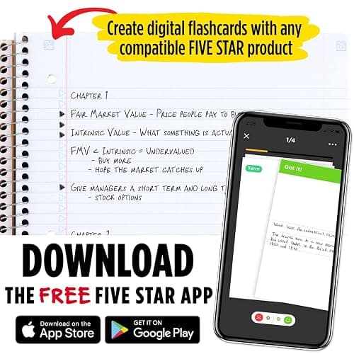 Five Star Spiral Notebooks with Pockets + Study App, 3 Pack, 1-Subject, College Ruled Paper, 11” x 8-1/2", 100 Sheets, Forest Green, Amethyst Purple and Pacific Blue (38456) thumbnail 5