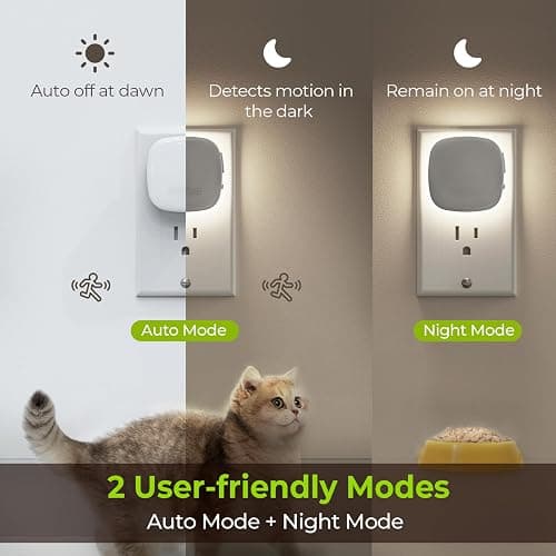 AUVON Plug-in LED Backlit Night Light with Motion Sensor & Dusk to Dawn Sensor, Dimmable Cool White Nightlight with 1-50 lm Adjustable Brightness for Bedroom, Bathroom, Stairs, Hallway (4 Pack) thumbnail 2