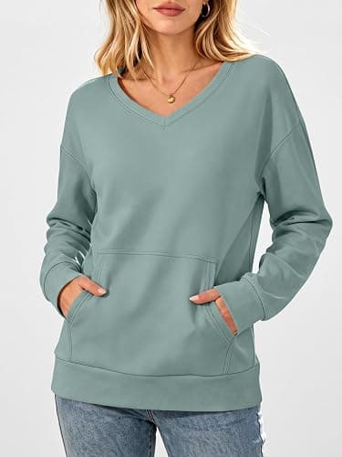 ANRABESS Womens V Neck Long Sleeve Sweatshirts | Soft Comfy Fleece , Pullover Tops with Pockets, Loose Fit,Casual&Trendy, Daily&Work&Travel Outfits，Fall Winter Clothes thumbnail 2