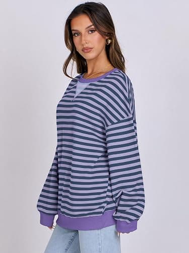 ANRABESS Women Striped Sweatshirts Oversized Crewneck Long Sleeve Shirts Y2K Pullover Top 2025 Fall Outfits Fashion Clothes thumbnail 8