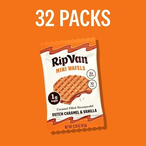 Rip Van Wafels Dutch Caramel Mini Stroopwafels - Low Carb Snacks (3g Net Carbs) - Non GMO Snack - Keto Friendly - Office Snacks - Low Calorie Snack (34 Calories) - Low Sugar (1g) - 32 Pack thumbnail 7