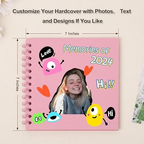 Scrapbook Album 7x7 Inches 40 Pages Hardcover Kraft Paper Photo Album Scrap Book Memory Book Blank DIY Scrapbook Albums for Boyfriend Wedding Baby Travel Anniversary Family, Pink thumbnail 3