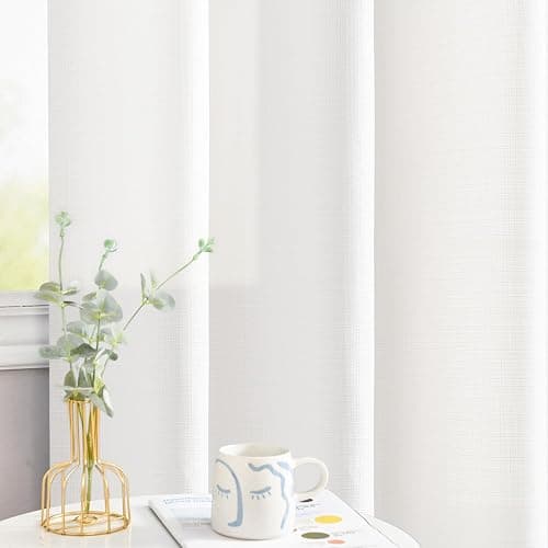 jinchan White Curtains for Living Room Bedroom Linen Textured Curtains 90 Inches Long Farmhouse Country Casual Weave Back Tab Drapes Light Filtering Window Draps 2 Panels White thumbnail 7