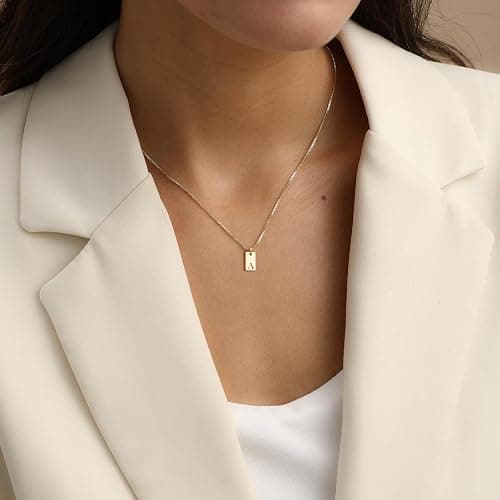 Initial Necklaces for Women 14K Gold Plated Letter Necklace Dainty Gold Name Necklace Personalized Initial Tag Pendant Necklace for Women Trendy Gold Jewelry - R thumbnail 2
