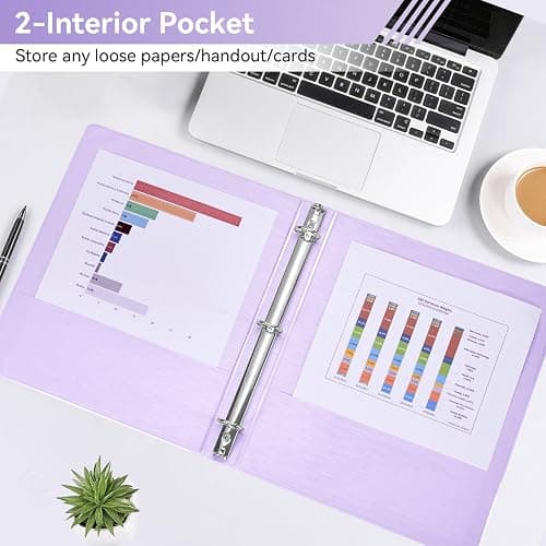 SUIN 1 Inch 3 Ring Binder, Clear 1'' View Presentation Binders with 2 Pockets, Fits 8.5 x 11 Letter Size, Durable Polypropylene, Non-Stick & PVC-Free for School, Office & Home (Brushed Lavender) thumbnail 5