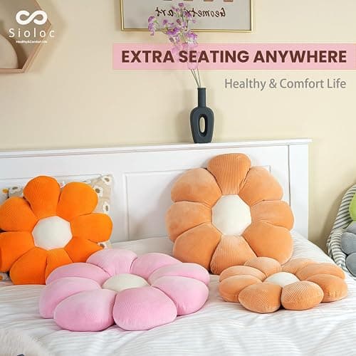 Sioloc Flower Shaped Throw Pillow Butt Cushion - Floor Seating Cushion, Cute Room Decor & Plush Pillow for Bedroom, Sofa, Chair (Pink, 15.7'') thumbnail 3