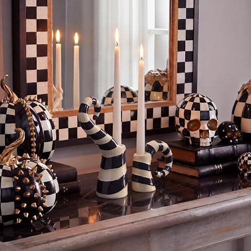 Mumufy 2 Pcs Halloween Black White Worm Theme Candle Holders Gothic Desktop Candle Holders Scary Movie Inspired Theme Table Centerpiece Decor for Halloween Haunted Graveyard Party Desktop Decorations thumbnail 7