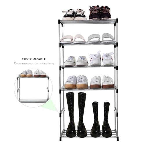 Jucaifu Stackable Small Shoe Rack, Entryway, Hallway and Closet Space Saving Storage and Organization (3-Tier, Black) thumbnail 4