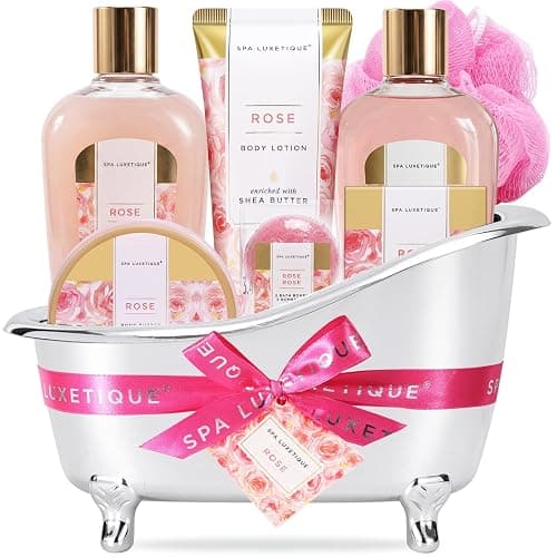 spa luxetique Gift Set For Women, Bath Sets for Women Gift, 8 Pcs Rose Spa Basket Includes Bubble Bath, Shower Gel, Body Lotion, Mom Birthday Gifts, Mother‘s Day Gifts for Her - Image 1