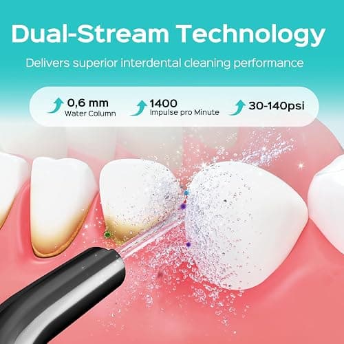 COSLUS Portable Water Flosser for Teeth: 4 Modes & 5 Intensity Levels Professional Electric Dental Pick for Sensitive Gums, Braces & Orthodontic - Cordless for Travel Use, for Adults, BPA-Free, Black thumbnail 2