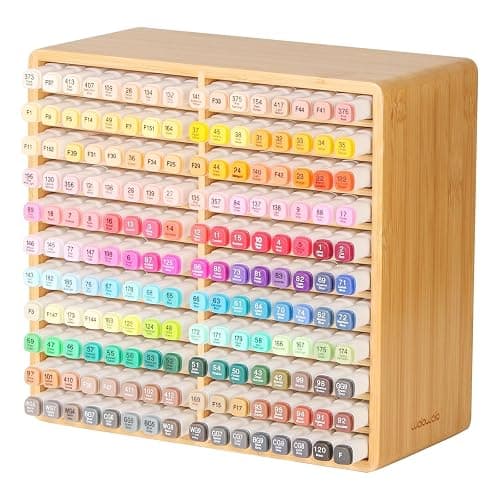 walowalo Marker Organizer Hold 176 Markers Birthday Gifts Bamboo Pen Holder Art Supply Pencil Storage Organizer with 22 Compartments All-in-One Marker Storage for Home Office Desk Classroom - Image 1