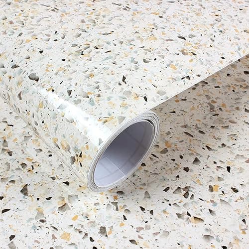 MelunMer Glossy Marble Wallpaper Peel and Stick Yellow Removable15.7”×118” | Self Adhesive Wallpaper for Bathroom Kitchen Waterproof, Granite Marble Contact Paper for Countertop Easy to Install & Clean - Image 1