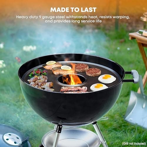 Stanbroil Round Griddle Insert for Weber 22" Kettle Charcoal Grill, Nonstick Coating Flat Top Griddle Plate, 22 Inch Kettle Grill Accesories, Black thumbnail 6
