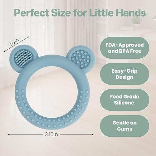 Eascrozn Baby Teething Toys Set of 3, Teethers for Babies 3-6 6-12 Months, BPA Free Soft and Textured Bear Teething Rings Silicone Teething Relief Soothing Sore Gums Baby Chew Toys thumbnail 2