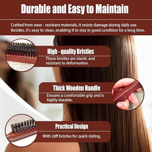 Spazzola Setole Cinghiale,5pcs Styling di Capelli e Barba Spazzola per Capelli con Manico Set per Styling di Capelli e Barba,assaggio del Cuoio Capelluto Uomo e Donna thumbnail 3