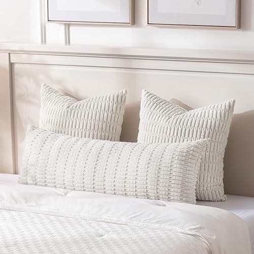 Fancy Homi Cream Boho Long Body Lumbar Decorative Throw Pillow Cover 20x54 Inch for Bed Couch Bedroom Bench, Soft Corduroy Rectangle Solid Pillow Case 50x137 cm, Rustic Farmhouse Room Decor thumbnail 2