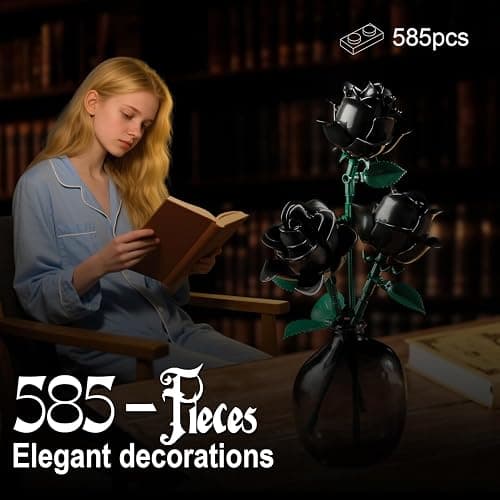 Black Roses Flower Building Set-12Pack, Compatible with Lego Bouquet for Adults,Gothic Horror Flowers Botanical, Gift for Halloween & Valentines Compatible with Lego Roses(585pcs) thumbnail 8