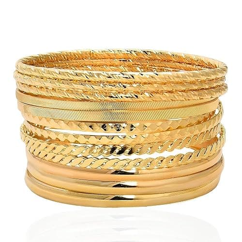Boho Gold Bangle Bracelets for Women Bohemian Stackable Bracelets Sets for Women Dainty Round Bracelet Metal Aztec Multi Bangle Bracelets for Women Textured Bangles Bracelet Accessories 12 Pcs - Image 1