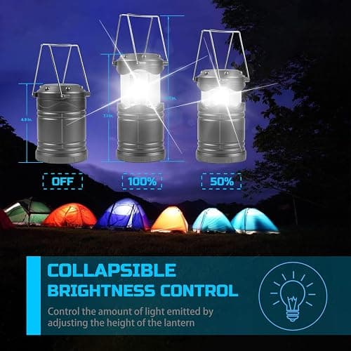 Lichamp LED Camping Lantern, 4 Pack Battery Powered Flashlight for Power Outages, Portable Collapsible Hanging Light Essential for Home, Outdoor, Emergency Lamp Survival Kit Gear for Hurricane, Gray thumbnail 4