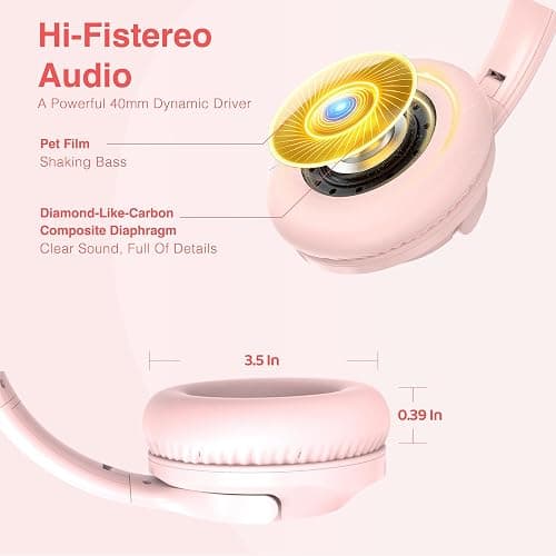 MIDOLA Wired Headphones Over-Ear Hi-Fi Sound with Microphone Adjustable Foldable, 1.5M Cord & 3.5mm Jack, Lightweight Headset for Kids Adults PC iPad Laptop Pink thumbnail 3