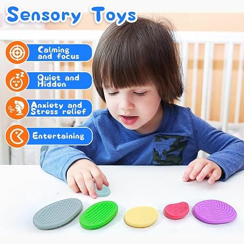 Sensory Fidget Toys, Silicone Textured Tactile Discs Set, 6 Pack Colorful Sensory Stone, Non-Sticky Smooth Surface, Sensory Play Educational Toys (Stone - 6 Pack) thumbnail 4