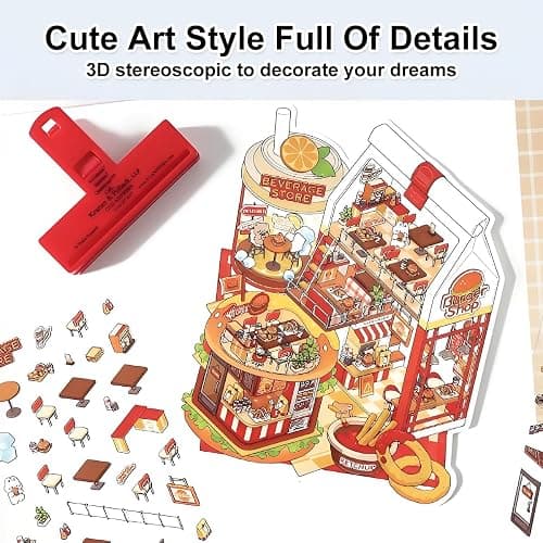 New 4PCS Fun DIY Stickers Scene，Cute 3D Korean Cartoon Scene Sticker for Adult and Children Relief Stress Pass The Time，Mini House Sticker with Tweezers(03) thumbnail 4