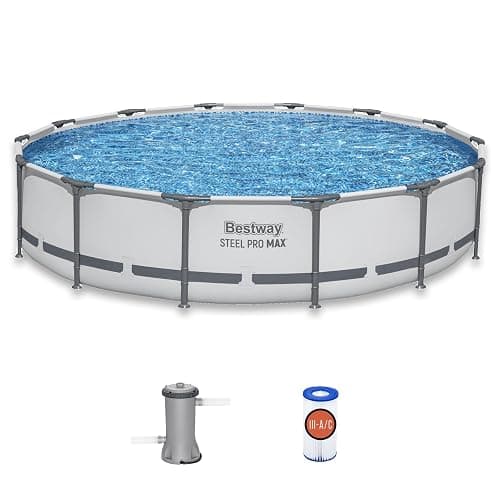 Bestway Steel Pro MAX 14' x 33" Round Above Ground Pool Set with Pump | Metal Frame Pool, Corrosion-Resistant Steel, Puncture-Resistant Liner, Filter Pump, No-Tool Setup, Quick-Click Connectors - Image 1