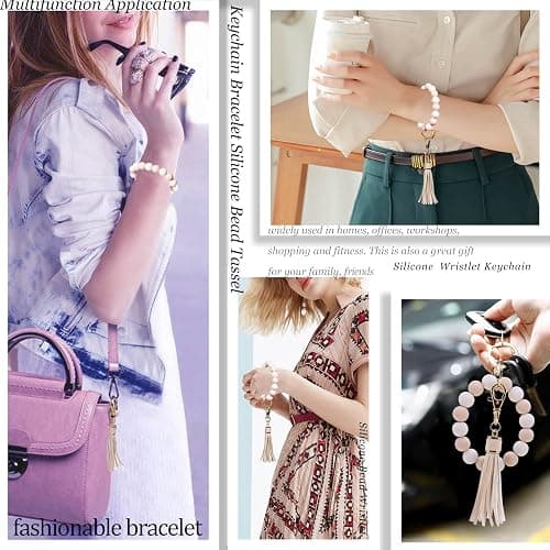 BIHRTC Key Ring Bracelet Car Keychain Holder Wristlet Silicone Women Beaded Bangle Chains thumbnail 7