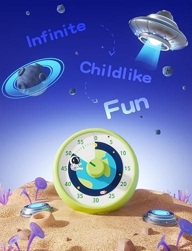 Visual Timer for Kids, 60-Minute Countdown for Classroom Office Kitchen, Desk Timer Kids Time Management Tools with Silent Operation, Pomodoro Time Rainbow Pattern (Planet Green) thumbnail 6