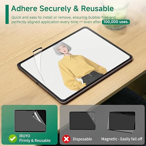 IRUYO FL Nano-Suction Paper Feel Screen Protector for iPad Pro 11 inch 2024, Removable, Reusable, Write as Real Paper, Anti Glare, Stable thumbnail 5