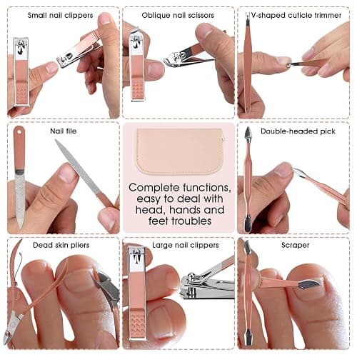 Nail Clippers & Beauty Tool Portable Set, Rose Gold Manicure Set, 12 in 1. | Martensitic Stainless Steel, Pink Leather Bag, Suitable for Home, Workplace, Outdoor Travel, Gift Giving, Salon. thumbnail 5