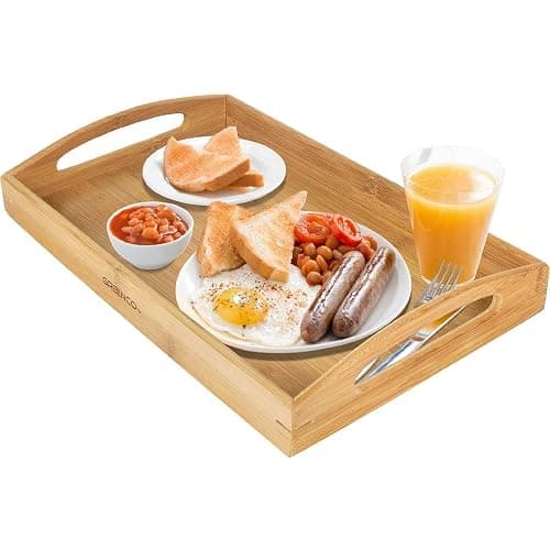 Greenco Rectangle Bamboo Butler Serving Tray with Handles - Bed Trays for Eating - Bed Tray - Breakfast Tray - Image 1